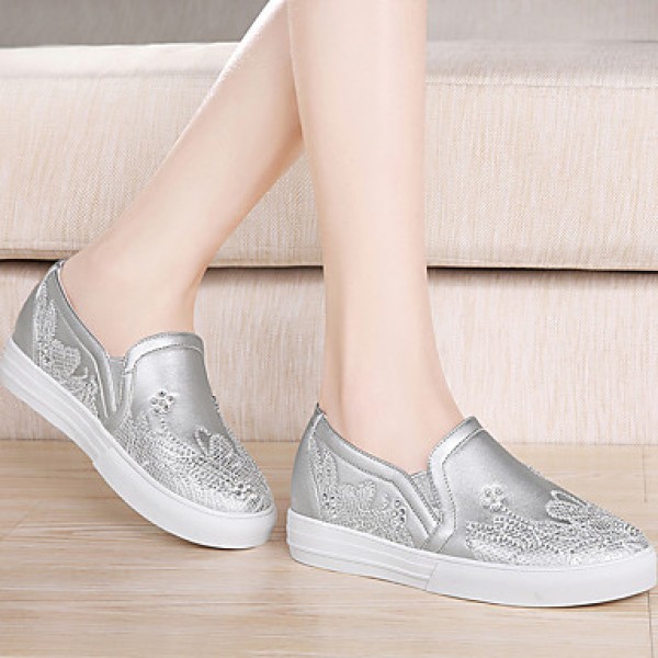 Women's Shoes Synthetic Spring / Fall / Winter Moccasin Totes Athletic / Casual Flat Heel Glitter Silver / White