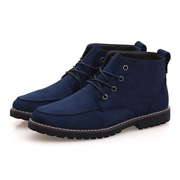 Men's Shoes Leather Casual Boots Casual Flat Heel Lace-up Black / Blue / Brown  