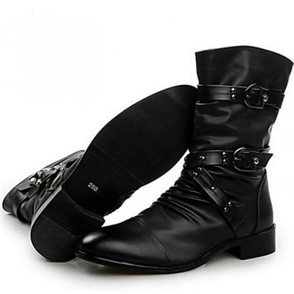 Men's Shoes Casual Leather Boots Black  