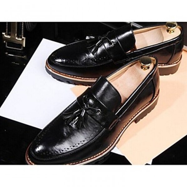 Men's Shoes Leather Casual Loafers Casual Flat Heel Lace-up Black / Yellow  