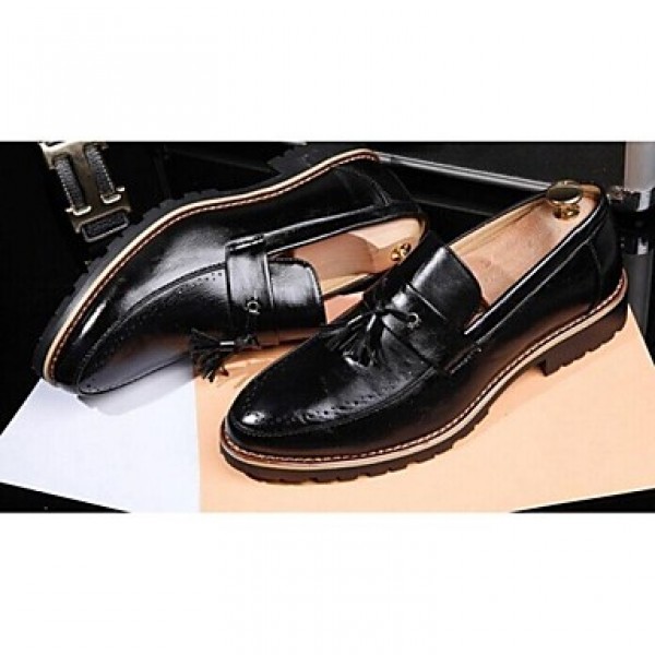 Men's Shoes Leather Casual Loafers Casual Flat Heel Lace-up Black / Yellow  