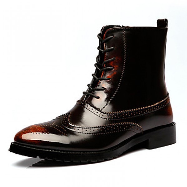 Men's Shoes Leather Office & Career / Casual Boots Office & Career / Casual Low Heel Lace-up Black / Brown / Burgundy  