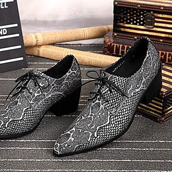 Men's Shoes   Limited Edition Oriental Temperament Nightclub/Party Top Layer Leather Oxfords Silver  