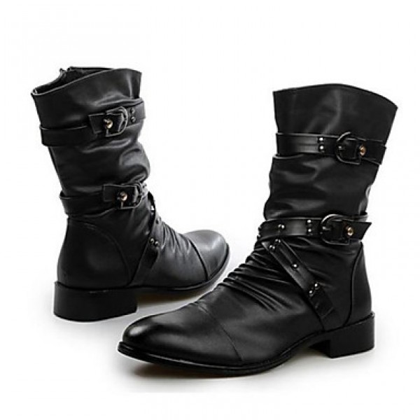 Men's Shoes Casual Leather Boots Black  