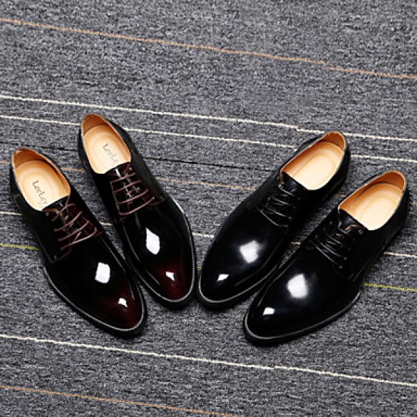 Men's Shoes   2016 New Style Hot Sale Party/Office/Casual Black/Burgundy Patent Leather Oxfords  