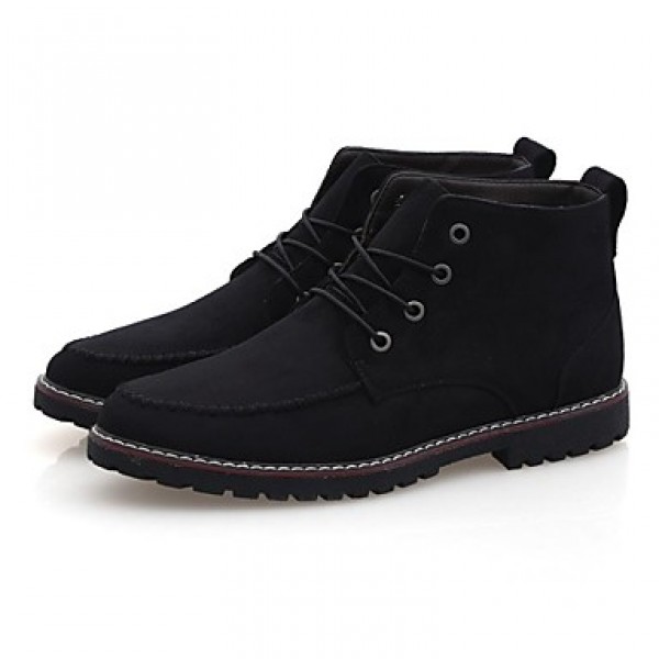 Men's Shoes Leather Casual Boots Casual Flat Heel Lace-up Black / Blue / Brown  