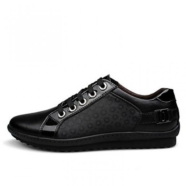 Men's Shoes Leather Casual Fashion Sneakers Casual Flat Heel Lace-up Black  