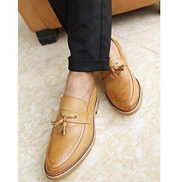 Men's Shoes Leather Casual Loafers Casual Flat Heel Lace-up Black / Yellow  